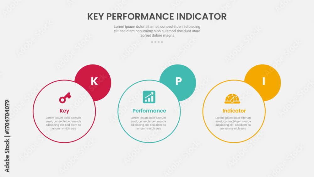 Poster kpi key performance indicator infographic outline style with horizontal circle and badge on side 3 p