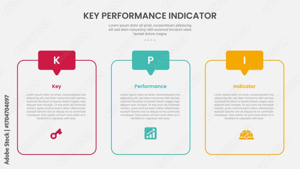 Poster kpi key performance indicator infographic outline style with round table box container and discussio