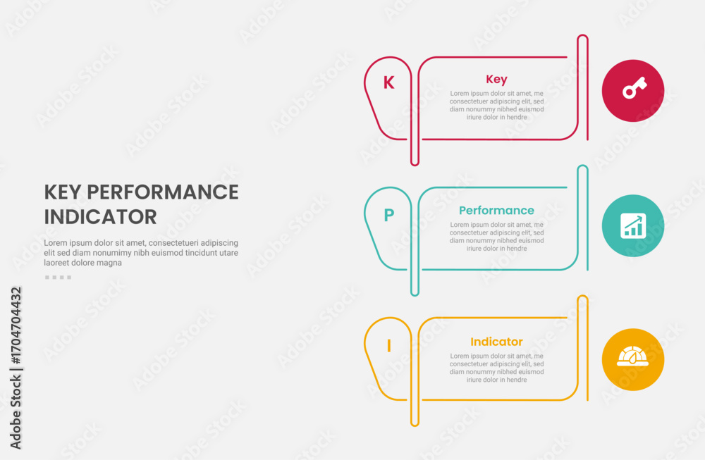 Poster kpi key performance indicator infographic outline style with creative table outline and circle on ed
