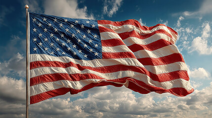 United States Flag Waving Gently With Scenic Sky Background Suitable For Web Or Social Media