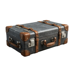 Vintage suitcase, dark gray canvas, tan leather accents