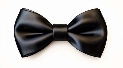 A sleek and elegant black leather bow tie displayed against a plain white background symbolizing sophistication and style