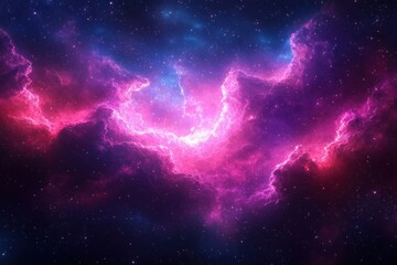 Naklejka premium Vibrant cosmic nebula with glowing pink and purple clouds of gas and distant stars sparkling in deep space
