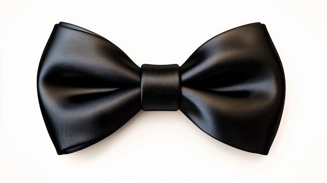 A sleek and elegant black leather bow tie displayed against a plain white background symbolizing sophistication and style