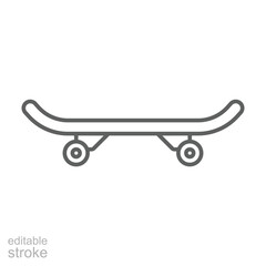 Skateboard icon. Simple outline style. Skate, board, wheel, skater, youth, street, city sport, fun, urban, transportation, recreation concept. Thin line symbol. Isolated design editable stroke.