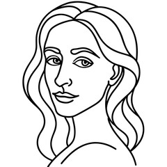 Fototapeta premium A minimalist continuous line drawing of a woman’s face, elegant profile, black ink sketch, abstract contour art.