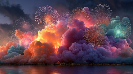 Colorful fireworks lighting up the sky for new year celebration background festive display