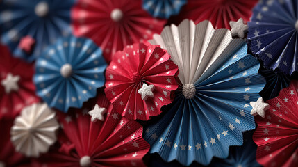 Happy independence day usa banner with paper fans confetti stars and national celebration