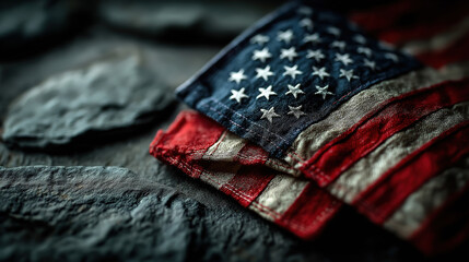 Happy veterans day concept with american flags on dark stone background november eleven