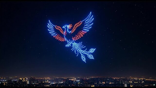 Spectacular Phoenix Light Show Over City Skyline at Night with Drones Display