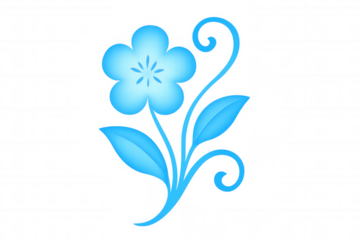 Light blue flower with swirls and leaves creating a decorative element, ideal for various design projects on transparent background