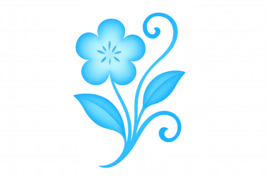 Light blue flower with swirls and leaves creating a decorative element, ideal for various design projects on transparent background