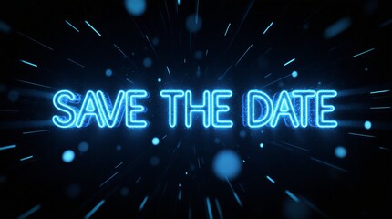glowing neon save the date sign for event and party announcement | party, event, festival, advertisement, celebration theme