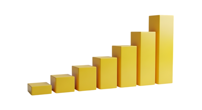 Yellow bar graph rising isolated on a transparent background