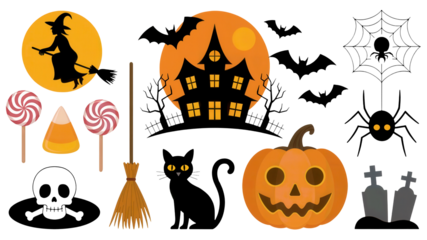 Spooky and festive Halloween icons perfect for your holiday decorations, invitations, and marketing campaigns, creating a fun and magical atmosphere for celebrations.