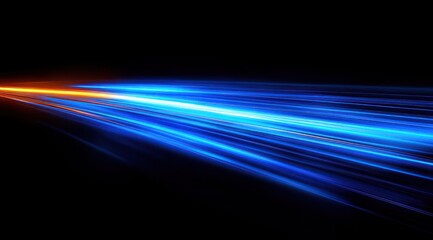 Dynamic streaks of bright blue and orange light beams moving rapidly across a dark background, evoking speed and futuristic energy