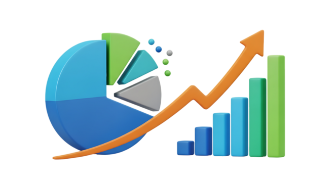 Growth chart and pie graph isolated on a transparent background
