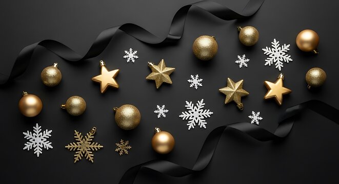 Christmas Decorations on Black Background.