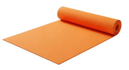 Orange yoga mat unrolled isolated on a transparent background