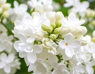 Close-up of a cluster of white lilac blossoms
