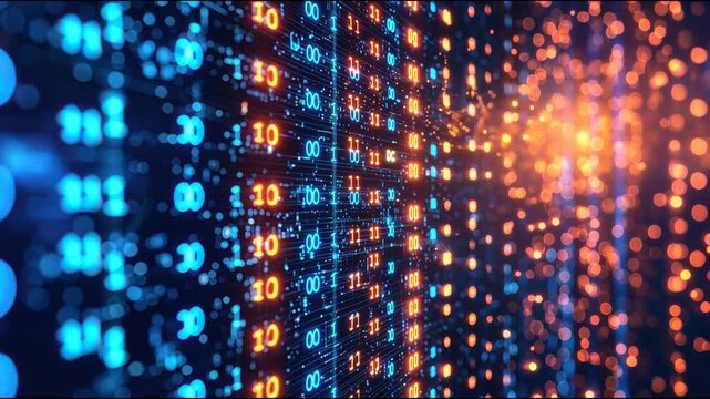 Binary code display representing the foundation of ai-powered quantum computing technology in the usa and its applications. Quantum Binary Code Flow &ndash; Animated Video Version