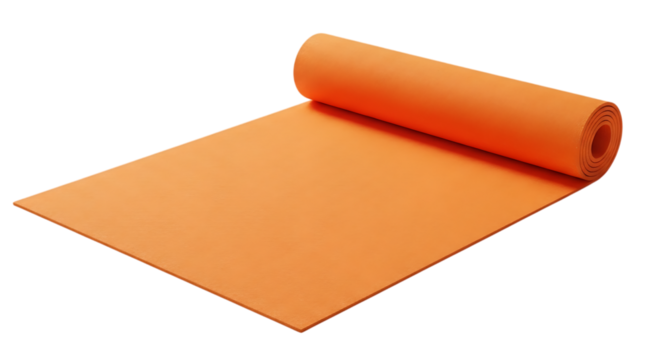 Orange yoga mat unrolled isolated on a transparent background