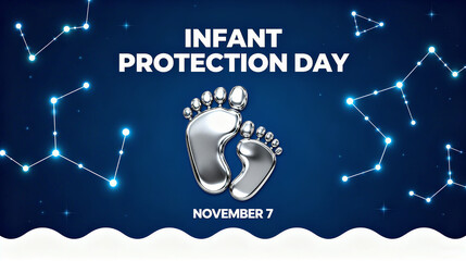 Metallic baby footprints and constellation elements, the precious concept of protecting babies for Baby Protection Day, used in the promotional scene for Baby Protection Day on November 7th.
