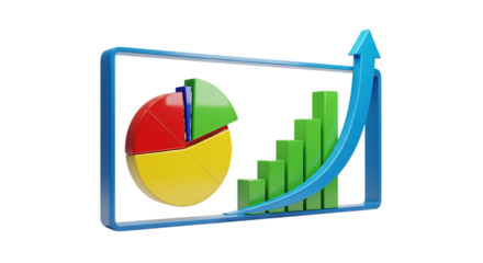 Colorful 3 D Charts and Arrow isolated on a transparent background