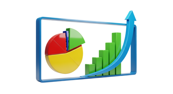 Colorful 3 D Charts and Arrow isolated on a transparent background