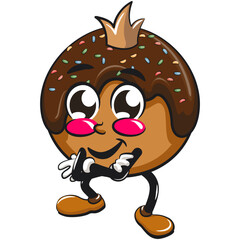 cute chocolate ball mascot character vector illustration crowned like a king while folding his arms calmly, work of hand drawn