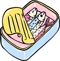 Cute Sardines in Can Hand Drawn, Pastel Fisherman Aesthetic