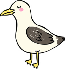 Cute Seagull with Pink Cheeks Hand Drawn, Pastel Fisherman Aesthetic