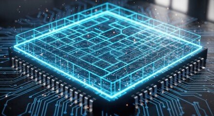 Illuminated intricate circuit design visualizing complex technology advancements in modern