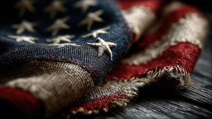 Happy Presidents Day Celebration With United States Flag On Dark Rustic Wooden Background