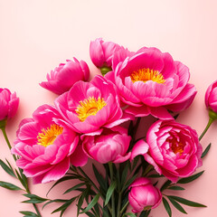 Fototapeta premium Experience a serene view of vibrant pink peonies beautifully arranged on a soft pastel background. background, banner, screen saver printing, polygraphy