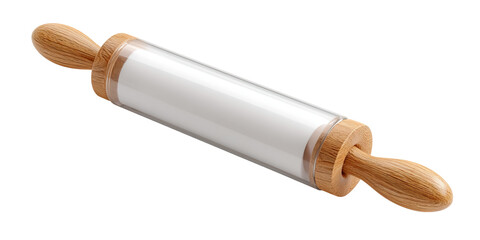 Transparent Rolling Pin with Wooden Handles and Logo on Transparent Background