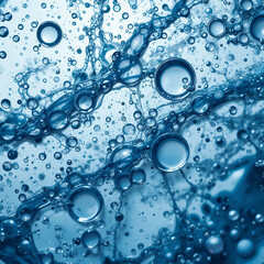 Abstract blue bubbles and liquid currents macro photography