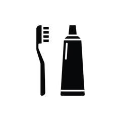 Toothbrush and toothpaste icon. Simple glyph style. Toiletries, brush, tooth, paste, hygiene, oral, health, bathroom, dentist care concept. Silhouette, solid symbol. Isolated design.
