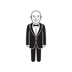 Old man with formal suit black and white vector illustration for classic portrait artwork design
