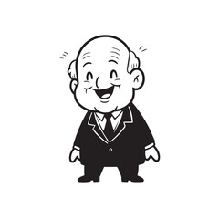 Old man with formal suit black and white vector illustration for classic portrait artwork design
