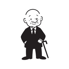 Old man with formal suit black and white vector illustration for classic portrait artwork design
