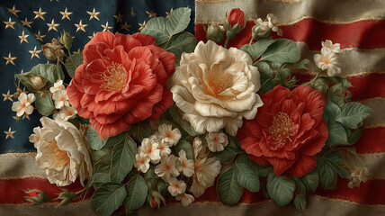 Usa american flag with roses honoring national pride and patriotic celebrations background