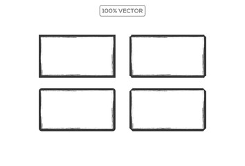 Fototapeta premium Black frames with worn paper effect on white background. Textured squares with old, grunge, grainy, vintage, worn, dust effect. illustration