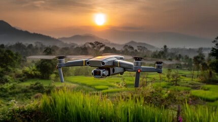helicopter at sunset