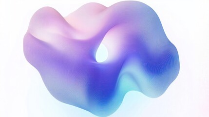 Smooth abstract three-dimensional shape with soft gradients of purple, pink, and blue on white background, conveying a futuristic and calm mood