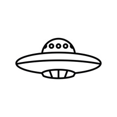 UFO Flying Saucer icon. Simple outline style. Ship, outerspace, spaceship, mystery, technology, space, galaxy, fantasy, dish, alien concept. Thin line symbol. Isolated design.