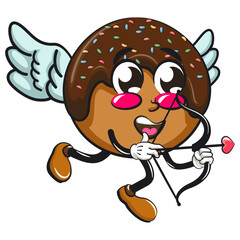 cute chocolate ball mascot character vector illustration being cupid with angel wings and the arrow of love, work of hand drawn