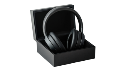 Black headphones in a luxury box