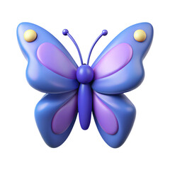 3D Render of Stylized Blue and Purple Butterfly on Transparent Background with Antennae