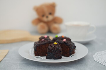 Chocolate Cake Slices with Sprinkles and Teddy Bear